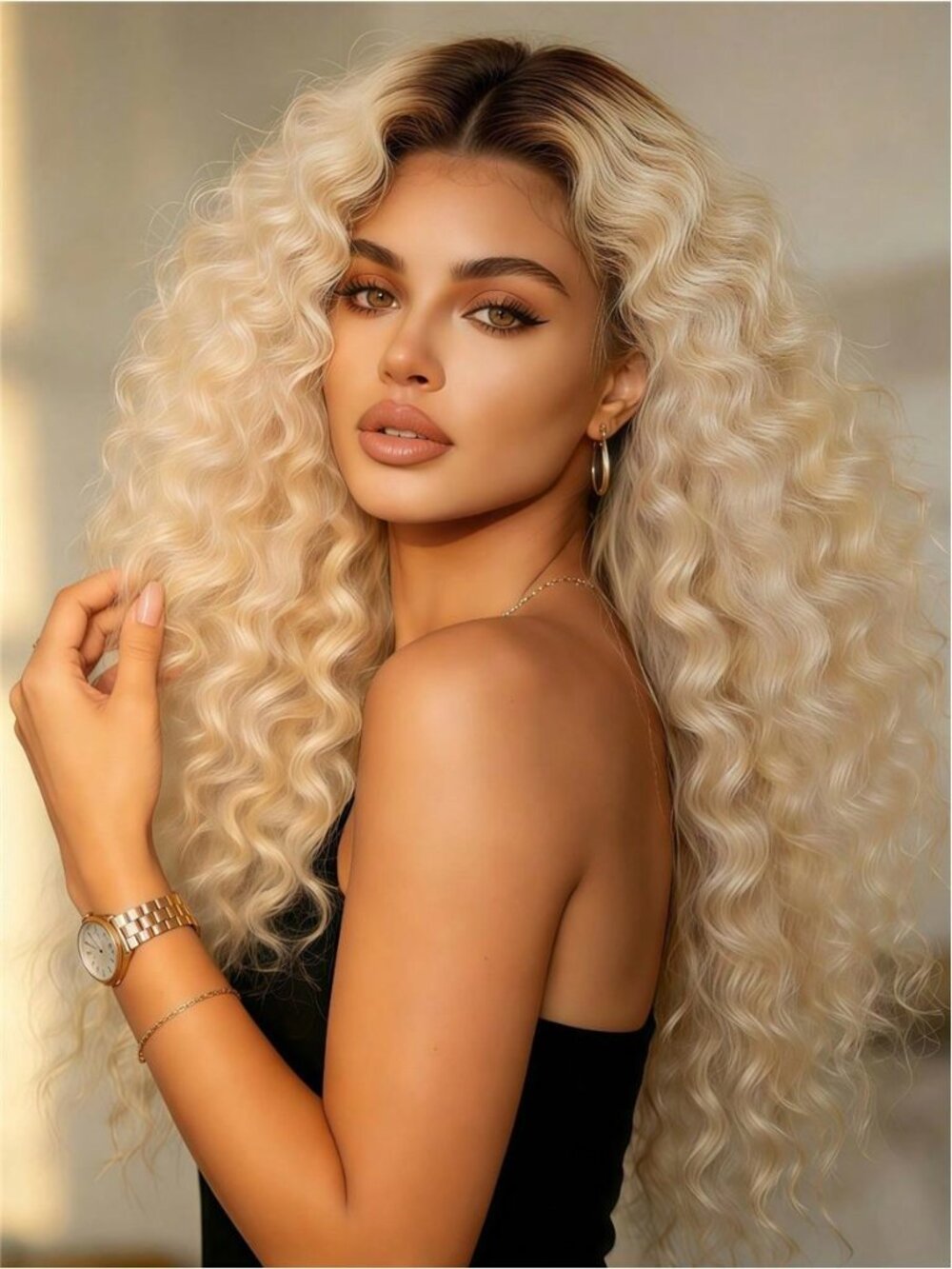 Ombre Blonde With Brown Roots 200 Density Lace Front Wigs Human Hair For